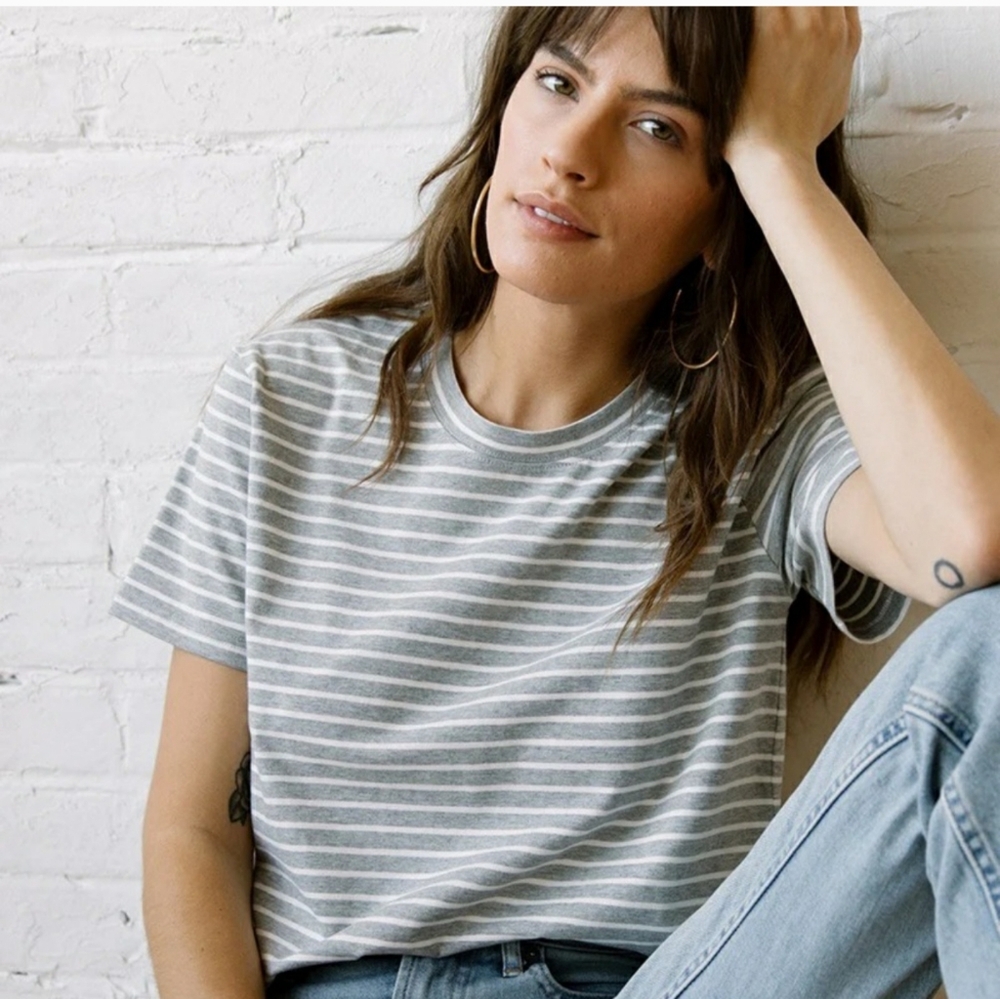 Tradlands Box T-Shirt Grey And White Stripe Size XL